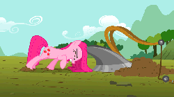 Size: 960x540 | Tagged: safe, screencap, pinkie pie, earth pony, pony, g4, magical mystery cure, animated, female, pinkamena diane pie, plow, swapped cutie marks, you're doing it wrong