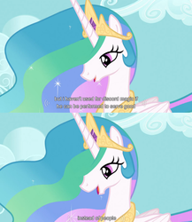 Size: 880x1013 | Tagged: safe, screencap, princess celestia, g4, youtube caption