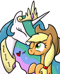 Size: 540x660 | Tagged: safe, artist:paper-pony, applejack, princess celestia, g4, eyes closed, female, heart, lesbian, nuzzling, ship:applelestia, shipping, simple background, smiling, transparent background, wink