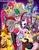Size: 900x1165 | Tagged: safe, artist:anibaruthecat, applejack, clover the clever, fluttershy, pinkie pie, rainbow dash, rarity, smart cookie, spike, twilight sparkle, dragon, earth pony, pegasus, pony, unicorn, g4, armor, beefspike, book, boots, cape, clothes, cutie mark, dress, female, fluttermaid, gem, harem, jester, long socks, maid, male, mane seven, mane six, pants, plate, ship:applespike, ship:flutterspike, ship:pinkiespike, ship:rainbowspike, ship:sparity, ship:twispike, shipping, shoes, socks, spike gets all the mares, straight, thigh highs, unicorn twilight