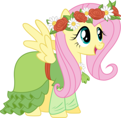 Size: 1024x999 | Tagged: safe, artist:techrainbow, fluttershy, pegasus, pony, g4, magical mystery cure, my little pony: friendship is magic, clothes, dress, female, mare, simple background, solo, spread wings, transparent background, vector, wings