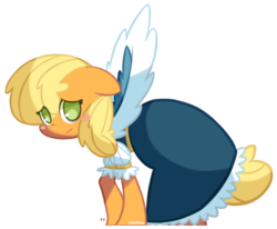 Size: 697x574 | Tagged: safe, artist:lillynya, applejack, earth pony, pony, g4, magical mystery cure, blonde, blushing, clothes, dress, missing accessory, simple background, solo, transparent background