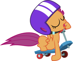 Size: 735x608 | Tagged: safe, artist:deadparrot22, scootaloo, pegasus, pony, g4, sleepless in ponyville, female, helmet, scooter, simple background, sleeping, solo, svg, transparent background, vector