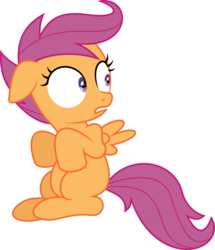 Size: 1037x1209 | Tagged: safe, artist:deadparrot22, scootaloo, pegasus, pony, g4, sleepless in ponyville, belly, female, scared, simple background, sitting, solo, svg, transparent background, vector