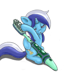 Size: 700x680 | Tagged: dead source, safe, artist:omich, minuette, pony, g4, brush, female, solo, toothbrush