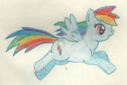 Size: 914x609 | Tagged: dead source, safe, artist:luminaria-angel, rainbow dash, g4, flying, pencil drawing, traditional art