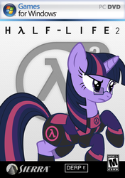 Size: 761x1080 | Tagged: safe, artist:catharta, twilight sparkle, g4, crossover, glasses, half-life