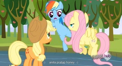 Size: 1581x857 | Tagged: safe, screencap, applejack, fluttershy, rainbow dash, g4, youtube caption, youtube link