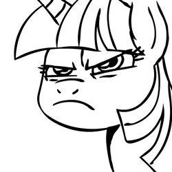 Size: 945x945 | Tagged: safe, artist:megasweet, twilight sparkle, g4, angry, monochrome, reaction image