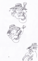 Size: 958x1521 | Tagged: safe, artist:joey darkmeat, twilight sparkle, pony, g4, bipedal, crossover, female, guitar, hat, monochrome, musical instrument, solo, team fortress 2, the road to el dorado, traditional art