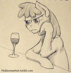 Size: 1200x1240 | Tagged: safe, artist:hobbsmeerkat, berry punch, berryshine, earth pony, pony, g4, 30 minute art challenge, female, glass, monochrome, solo, traditional art, wine