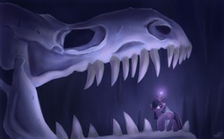 Size: 1200x750 | Tagged: safe, artist:genbulein, twilight sparkle, g4, cave, fossil, magic, skull