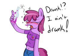 Size: 1280x960 | Tagged: artist needed, safe, berry punch, berryshine, earth pony, anthro, g4, 30 minute art challenge, belly button, blushing, drunk