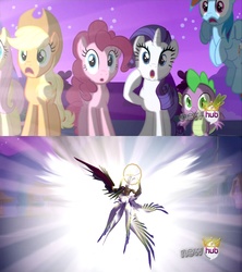 Size: 1920x2160 | Tagged: safe, applejack, fluttershy, pinkie pie, rainbow dash, rarity, spike, g4, alicorn flash, exploitable meme, final fantasy, hub logo, meme, safer-sephiroth, sephiroth