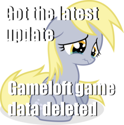 Size: 696x700 | Tagged: safe, gameloft, derpy hooves, g4, sad, text, underp