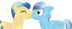 Size: 1280x521 | Tagged: safe, artist:toughbluff, ivory, ivory rook, night knight, crystal pony, pony, g4, blushing, gay, ivoryknight, kissing, male, shipping, simple background, stallion, transparent background, vector