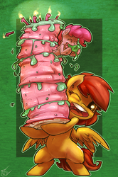 Size: 664x1000 | Tagged: safe, artist:atryl, pinkie pie, oc, g4, cake, popping out of a cake
