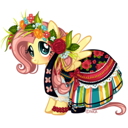 Size: 1004x1004 | Tagged: safe, artist:frogmakesart, part of a set, fluttershy, pegasus, pony, g4, clothes, dress, female, floral head wreath, flower, folk costume, poland, simple background, solo, traditional dress, transparent background, vector