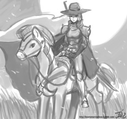 Size: 1280x1200 | Tagged: safe, artist:johnjoseco, princess celestia, horse, human, g4, crossover, grayscale, humanized, humans riding horses, monochrome, riding, vampire hunter d