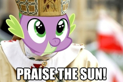 Size: 625x414 | Tagged: safe, spike, g4, image macro, pope, praise the sun, the spike pope