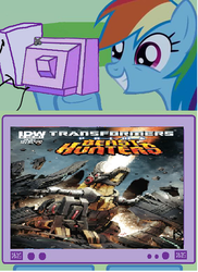 Size: 440x603 | Tagged: safe, idw, rainbow dash, g4, beast hunters, exploitable meme, grimlock, transformers, tv meme