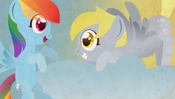 Size: 2560x1440 | Tagged: safe, artist:foxy-noxy, derpy hooves, rainbow dash, pegasus, pony, g4, female, mare