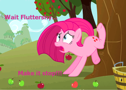 Size: 756x540 | Tagged: safe, edit, edited screencap, screencap, pinkie pie, earth pony, pony, g4, magical mystery cure, bucking, fluttertree, pinkamena diane pie, tree