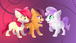 Size: 1920x1080 | Tagged: safe, artist:affanita, artist:avareq, apple bloom, scootaloo, sweetie belle, wolf, g4, adorabloom, cute, cutealoo, cutie mark crusaders, diasweetes, snoozy sour, species swap, wallpaper, wolfified