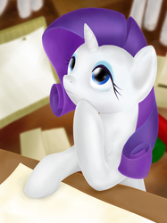 Size: 747x1000 | Tagged: safe, artist:stardustxiii, rarity, pony, g4, solo, thinking