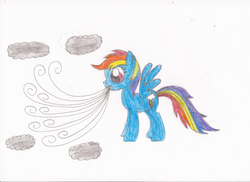 Size: 680x496 | Tagged: safe, artist:star dragon, rainbow dash, pony, g4, cloud, female, solo, traditional art