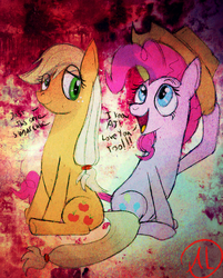 Size: 913x1135 | Tagged: safe, artist:alinquilz, applejack, pinkie pie, g4, female, lesbian, ship:applepie, shipping