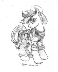 Size: 1700x2119 | Tagged: safe, artist:thelivingshadow, applejack, g4, clothes, sketch, soldier