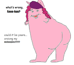 Size: 479x422 | Tagged: safe, oc, oc only, oc:marker pony, anthro, /mlp/, ass, butt, grimace (mcdonald's), implied anon, mcdonald's, mcnuggies, meme, ponified meme, why sid why