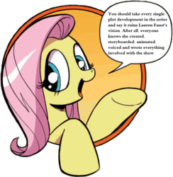 Size: 421x431 | Tagged: safe, idw, fluttershy, friendship is magic #3, g4, my little pony: friendship is magic (idw), bad advice fluttershy, exploitable meme, meme, meta, text, trollbait