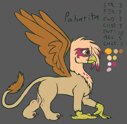 Size: 1043x1014 | Tagged: safe, artist:stonershy, oc, oc only, oc:paharita, griffon, fallout equestria, fallout equestria: anywhere but here, fanfic art, reference sheet, solo