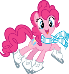 Size: 6000x6400 | Tagged: safe, artist:tygerbug, pinkie pie, earth pony, pony, g4, absurd resolution, clothes, female, ice skates, ice skating, scarf, simple background, skates, smiling, solo, transparent background, vector