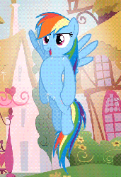 Size: 281x409 | Tagged: safe, screencap, rainbow dash, pony, g4, magical mystery cure, animated, female, flying, magic, swapped cutie marks, sweat