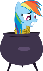 Size: 545x903 | Tagged: safe, artist:soren-the-owl, rainbow dash, pegasus, pony, g4, cauldron, female, mare, person as food, rope, simple background, svg, tied up, transparent background, vector