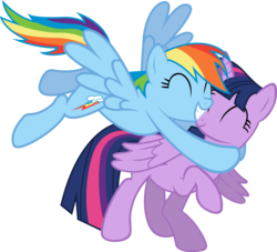 Size: 6798x6183 | Tagged: dead source, safe, artist:fureox, rainbow dash, twilight sparkle, alicorn, pony, g4, magical mystery cure, absurd resolution, cute, duo, female, hug, mare, simple background, transparent background, twilight sparkle (alicorn), vector