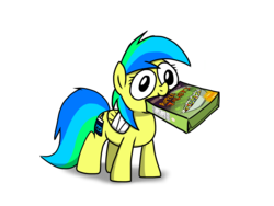 Size: 2048x1536 | Tagged: safe, artist:fimflamfilosophy, oc, oc only, oc:aurora, oc:aurora dawn, pony, bandage, cereal, concept art, mouth hold, simple background, solo
