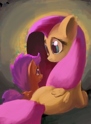 Size: 792x1080 | Tagged: safe, artist:docwario, fluttershy, scootaloo, pony, g4, cute, fluttermom