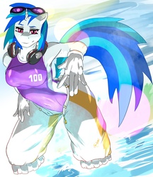 Size: 1663x1929 | Tagged: safe, artist:remenbrand, dj pon-3, vinyl scratch, anthro, g4, armpits, clothes, headphones, solo, swimsuit