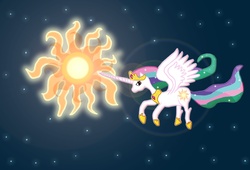 Size: 2400x1636 | Tagged: safe, artist:fscp-crossburn, princess celestia, pony, g4, female, solo, space, sun