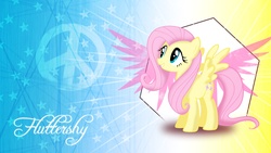 Size: 2560x1440 | Tagged: safe, artist:aloopyduck, fluttershy, pegasus, pony, g4, abstract background, female, mare, solo, wallpaper