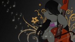Size: 2560x1440 | Tagged: safe, artist:alexpony, artist:aloopyduck, artist:monochromaticbay, octavia melody, earth pony, pony, g4, abstract background, cello, eyes closed, female, mare, music notes, musical instrument, solo, wallpaper