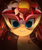 Size: 500x600 | Tagged: dead source, safe, artist:loyaldis, sunset shimmer, pony, unicorn, g4, bust, empty eyes, female, grin, looking at you, mare, mask, masked shimmer, portrait, sitting, smiling, solo