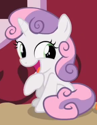 Size: 292x374 | Tagged: safe, screencap, sweetie belle, pony, unicorn, family appreciation day, g4, cropped, cute, diasweetes, female, filly, open mouth, reaction image, solo