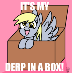 Size: 934x950 | Tagged: safe, artist:bluiceyy, derpy hooves, g4, :d, box, dick in a box, happy, image macro, text, the lonely island