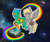 Size: 753x637 | Tagged: safe, artist:eruanna, derpy hooves, oc, pegasus, pony, g4, female, mare, parry gripp, rainbow, saddle bag, space, space unicorn, wat