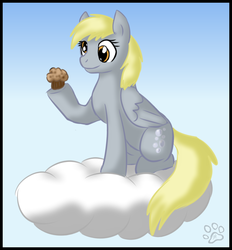 Size: 1293x1395 | Tagged: safe, artist:stormblaze-pegasus, derpy hooves, pegasus, pony, g4, cloud, female, mare, muffin, solo